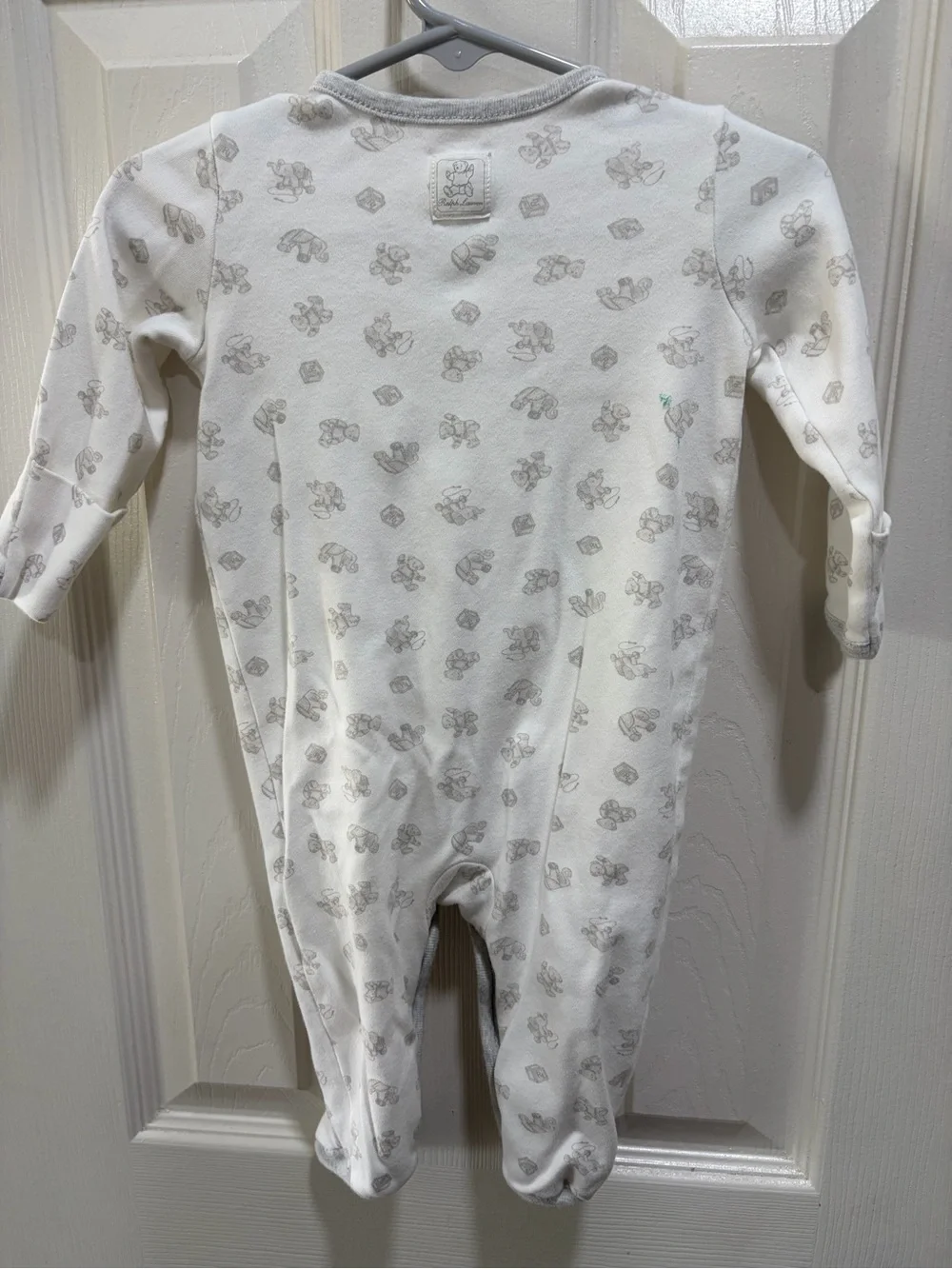 Ralph Lauren Cream Footed Baby One-Piece with Gray Animal Print
